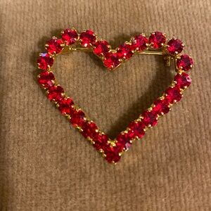 Vintage Red Rhinestone Heart Brooch
